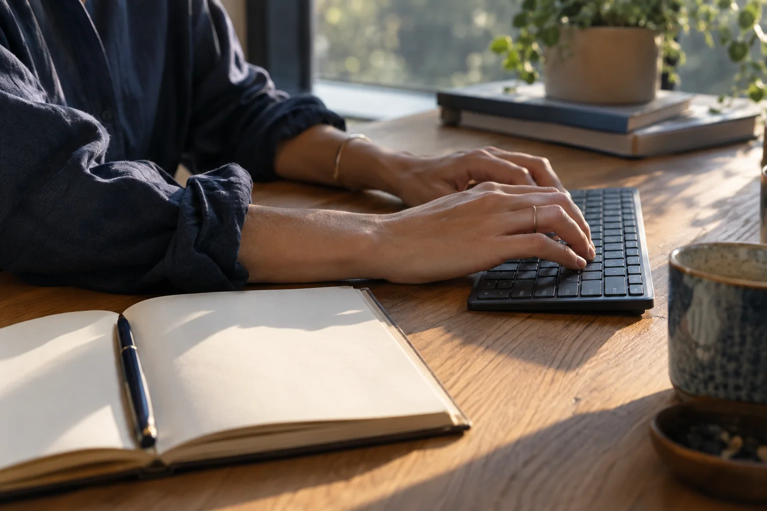 A working desk with a laptop and handwritten notes